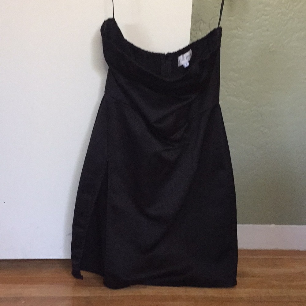 Black strapless thigh split dress